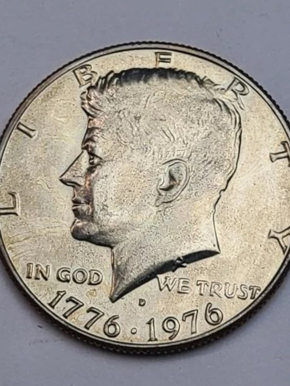1976-D Bicentennial Kennedy Half Dollar... AU... Nice Golden Tone... In Holder